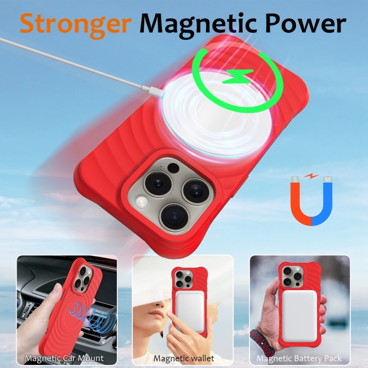 For iPhone 15 Pro Max Wave Texture MagSafe Magnetic Liquid Silicone Phone Case(Red) For iPhone 15 Pro Max Wave Texture MagSafe Magnetic Liquid Silicone Phone Case(Red)