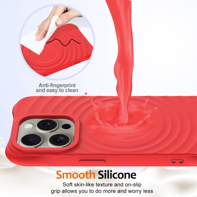 For iPhone 15 Pro Max Wave Texture MagSafe Magnetic Liquid Silicone Phone Case(Red) For iPhone 15 Pro Max Wave Texture MagSafe Magnetic Liquid Silicone Phone Case(Red)