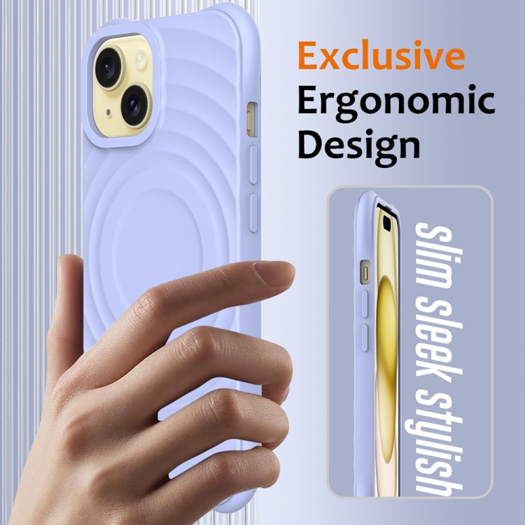 For iPhone 14 Plus Wave Texture MagSafe Magnetic Liquid Silicone Phone Case(Purple) For iPhone 14 Plus Wave Texture MagSafe Magnetic Liquid Silicone Phone Case(Purple)