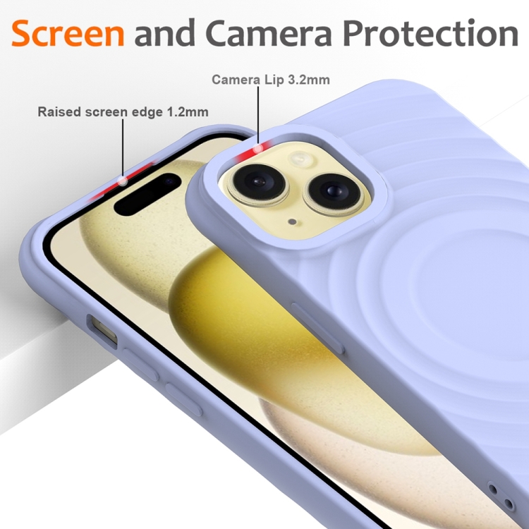 For iPhone 14 Plus Wave Texture MagSafe Magnetic Liquid Silicone Phone Case(Purple) For iPhone 14 Plus Wave Texture MagSafe Magnetic Liquid Silicone Phone Case(Purple)
