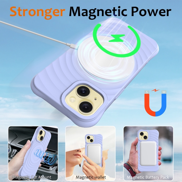 For iPhone 14 Plus Wave Texture MagSafe Magnetic Liquid Silicone Phone Case(Purple) For iPhone 14 Plus Wave Texture MagSafe Magnetic Liquid Silicone Phone Case(Purple)