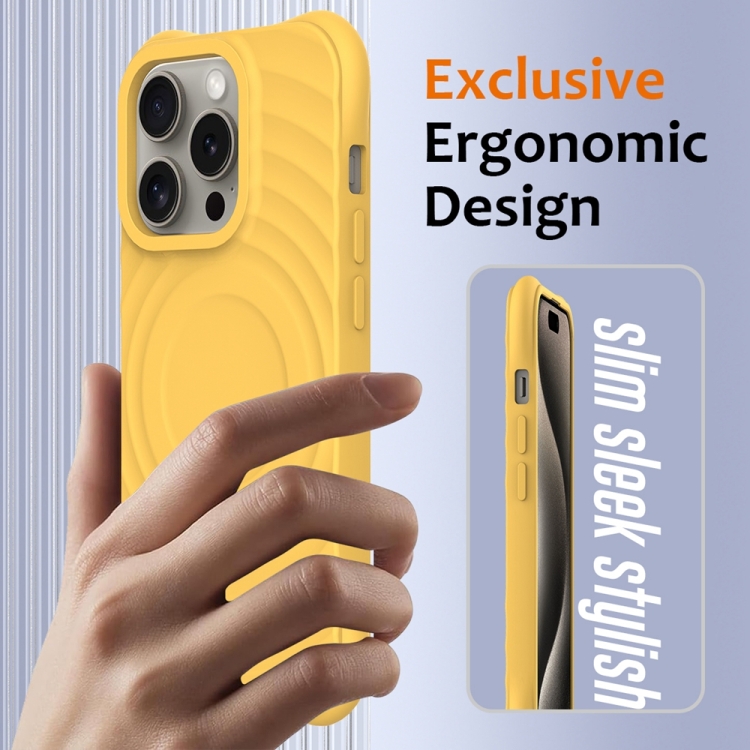 For iPhone 14 Pro Wave Texture MagSafe Magnetic Liquid Silicone Phone Case(Yellow) For iPhone 14 Pro Wave Texture MagSafe Magnetic Liquid Silicone Phone Case(Yellow)