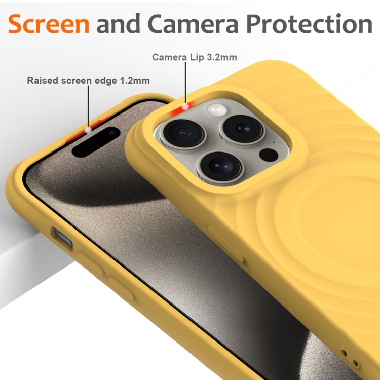 For iPhone 14 Pro Wave Texture MagSafe Magnetic Liquid Silicone Phone Case(Yellow) For iPhone 14 Pro Wave Texture MagSafe Magnetic Liquid Silicone Phone Case(Yellow)