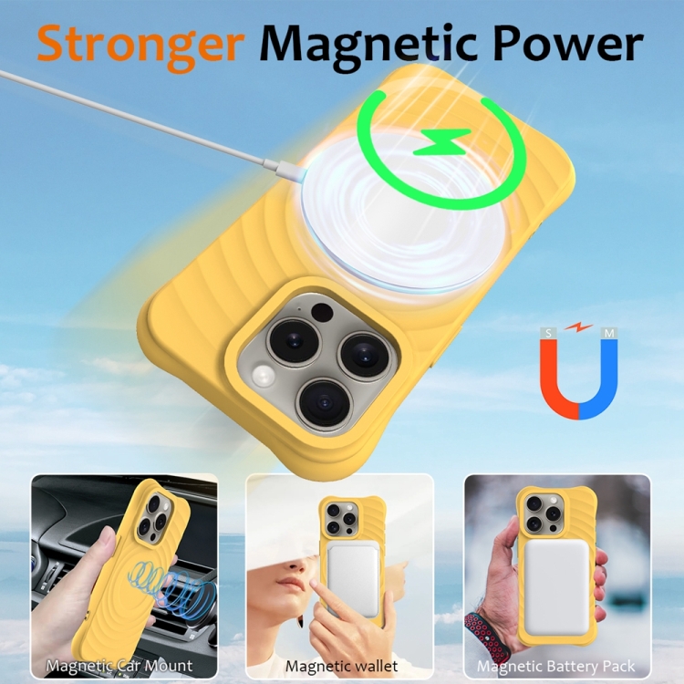 For iPhone 14 Pro Wave Texture MagSafe Magnetic Liquid Silicone Phone Case(Yellow) For iPhone 14 Pro Wave Texture MagSafe Magnetic Liquid Silicone Phone Case(Yellow)