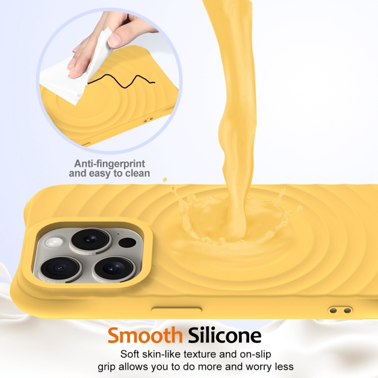 For iPhone 14 Pro Wave Texture MagSafe Magnetic Liquid Silicone Phone Case(Yellow) For iPhone 14 Pro Wave Texture MagSafe Magnetic Liquid Silicone Phone Case(Yellow)