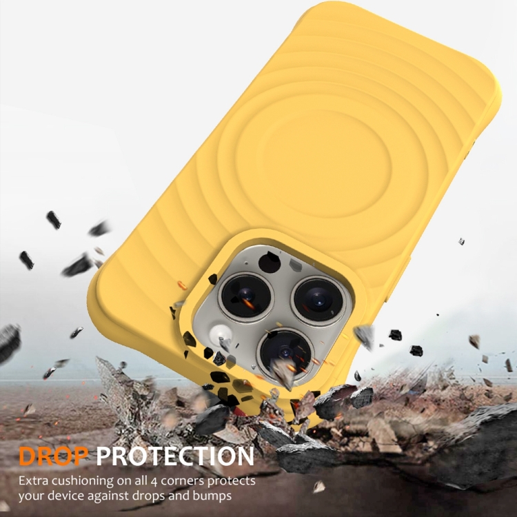 For iPhone 14 Pro Wave Texture MagSafe Magnetic Liquid Silicone Phone Case(Yellow) For iPhone 14 Pro Wave Texture MagSafe Magnetic Liquid Silicone Phone Case(Yellow)