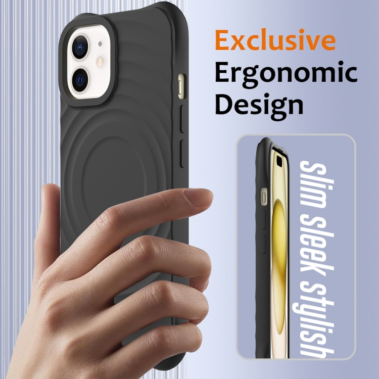 For iPhone 12 Wave Texture MagSafe Magnetic Liquid Silicone Phone Case(Black) For iPhone 12 Wave Texture MagSafe Magnetic Liquid Silicone Phone Case(Black)