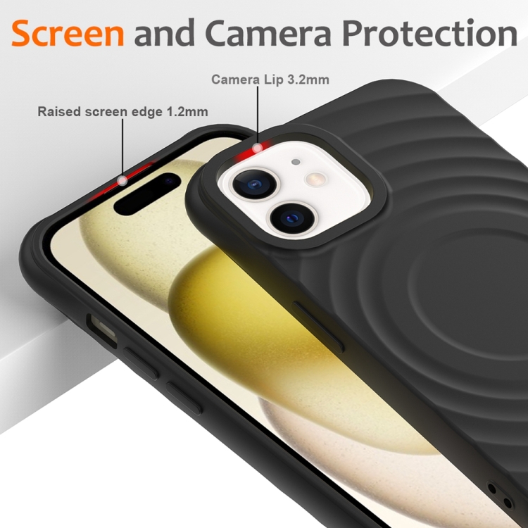 For iPhone 12 Wave Texture MagSafe Magnetic Liquid Silicone Phone Case(Black) For iPhone 12 Wave Texture MagSafe Magnetic Liquid Silicone Phone Case(Black)