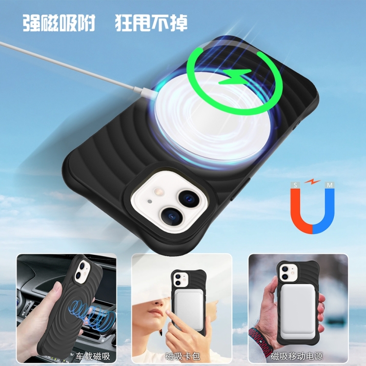 For iPhone 12 Wave Texture MagSafe Magnetic Liquid Silicone Phone Case(Black) For iPhone 12 Wave Texture MagSafe Magnetic Liquid Silicone Phone Case(Black)
