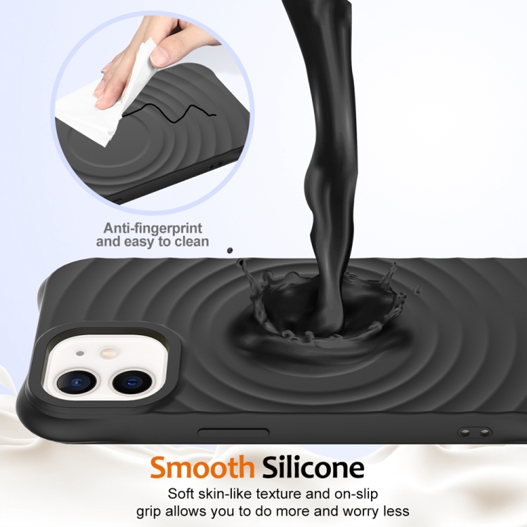 For iPhone 12 Wave Texture MagSafe Magnetic Liquid Silicone Phone Case(Black) For iPhone 12 Wave Texture MagSafe Magnetic Liquid Silicone Phone Case(Black)