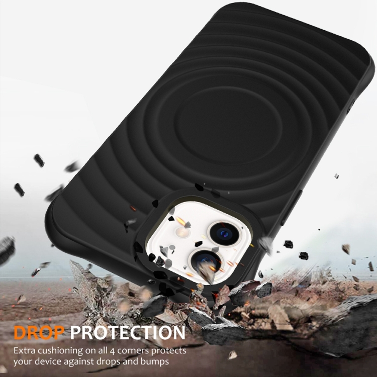 For iPhone 12 Wave Texture MagSafe Magnetic Liquid Silicone Phone Case(Black) For iPhone 12 Wave Texture MagSafe Magnetic Liquid Silicone Phone Case(Black)