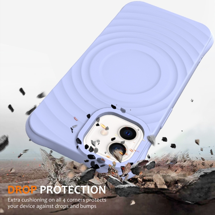 For iPhone 12 Wave Texture MagSafe Magnetic Liquid Silicone Phone Case(Purple)