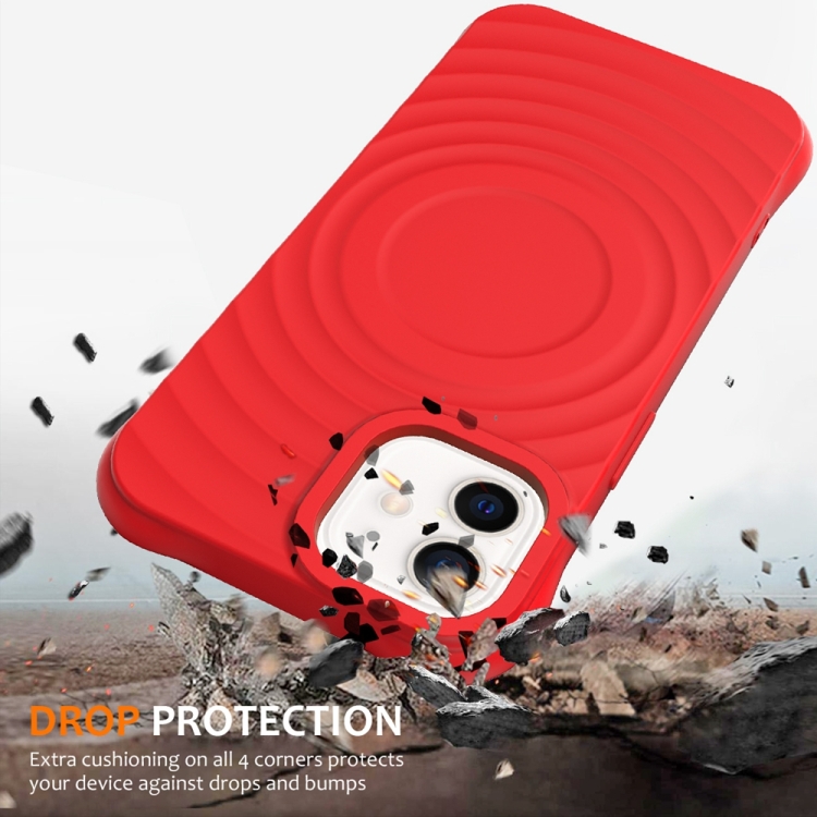 For iPhone 12 mini Wave Texture MagSafe Magnetic Liquid Silicone Phone Case(Red)