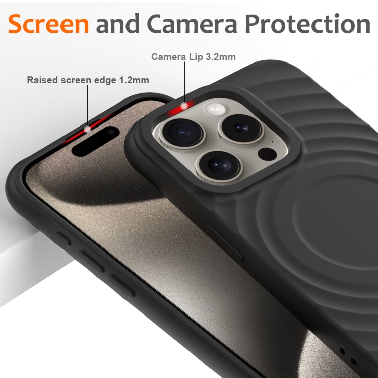 For iPhone 16 Pro Wave Texture MagSafe Magnetic Liquid Silicone Phone Case(Black) For iPhone 16 Pro Wave Texture MagSafe Magnetic Liquid Silicone Phone Case(Black)