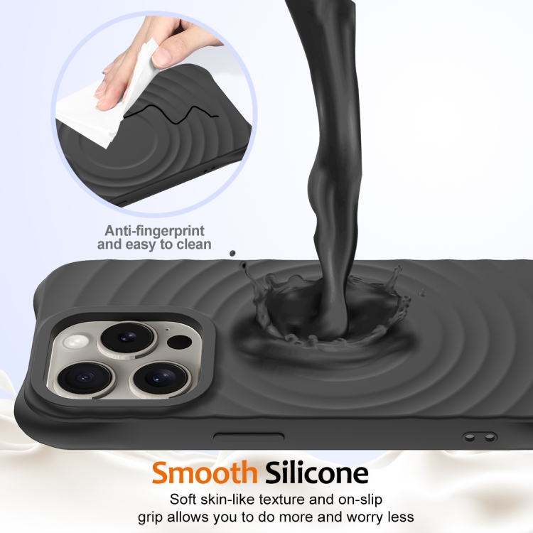 For iPhone 16 Pro Wave Texture MagSafe Magnetic Liquid Silicone Phone Case(Black) For iPhone 16 Pro Wave Texture MagSafe Magnetic Liquid Silicone Phone Case(Black)