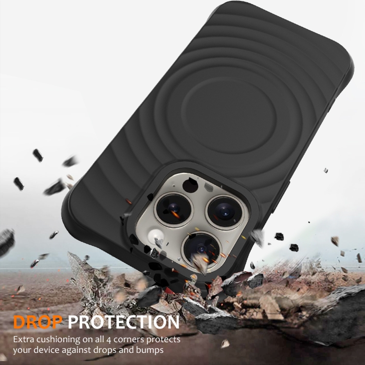 For iPhone 16 Pro Wave Texture MagSafe Magnetic Liquid Silicone Phone Case(Black) For iPhone 16 Pro Wave Texture MagSafe Magnetic Liquid Silicone Phone Case(Black)