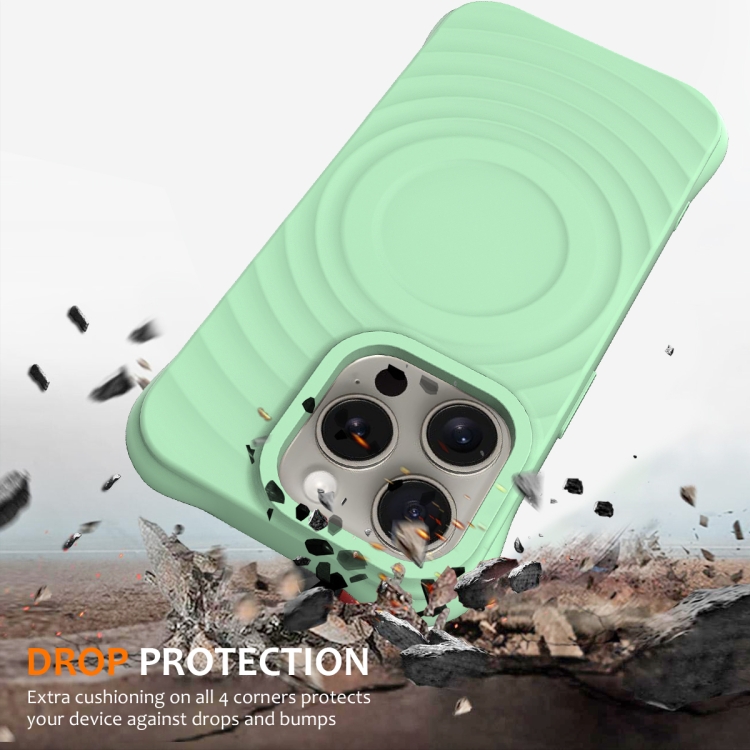 For iPhone 16 Pro Wave Texture MagSafe Magnetic Liquid Silicone Phone Case(Green)
