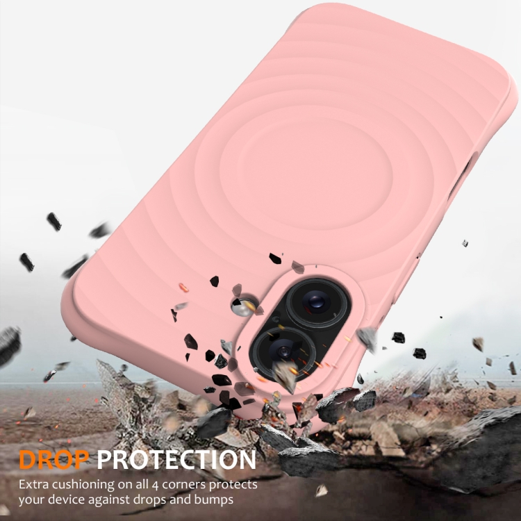 For iPhone 16 Plus Wave Texture MagSafe Magnetic Liquid Silicone Phone Case(Pink)