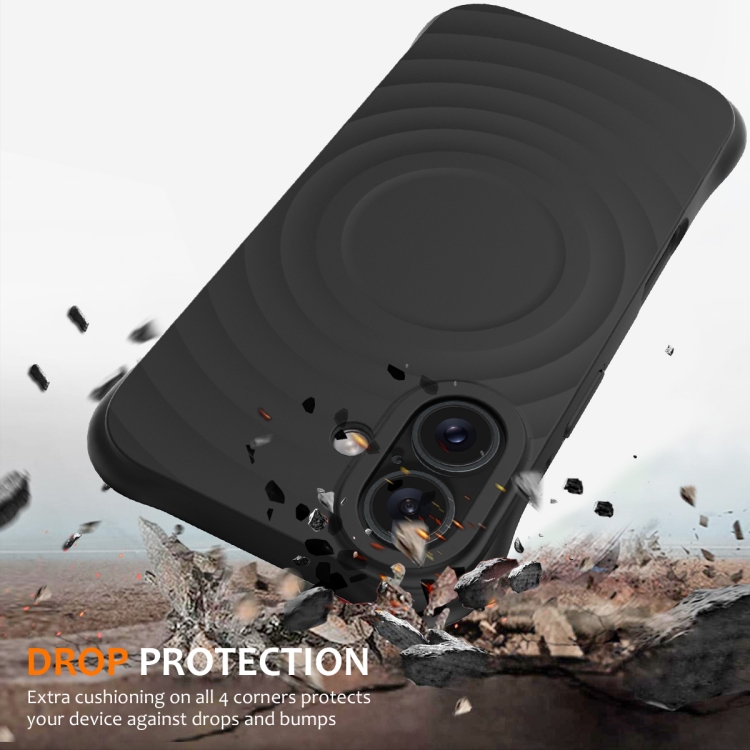 For iPhone 16 Wave Texture MagSafe Magnetic Liquid Silicone Phone Case(Black)