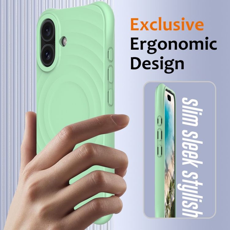For iPhone 16 Wave Texture MagSafe Magnetic Liquid Silicone Phone Case(Green) For iPhone 16 Wave Texture MagSafe Magnetic Liquid Silicone Phone Case(Green)