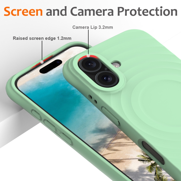 For iPhone 16 Wave Texture MagSafe Magnetic Liquid Silicone Phone Case(Green) For iPhone 16 Wave Texture MagSafe Magnetic Liquid Silicone Phone Case(Green)