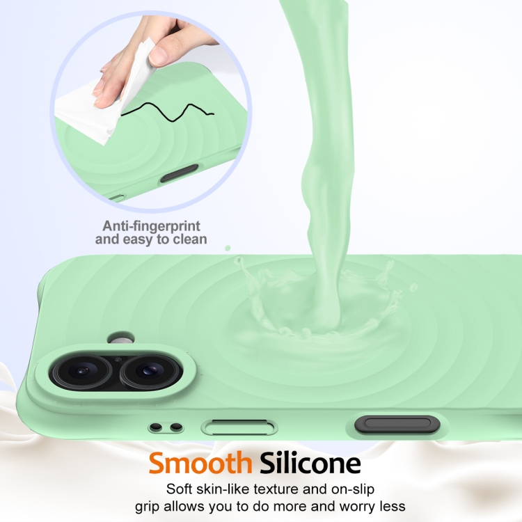 For iPhone 16 Wave Texture MagSafe Magnetic Liquid Silicone Phone Case(Green) For iPhone 16 Wave Texture MagSafe Magnetic Liquid Silicone Phone Case(Green)