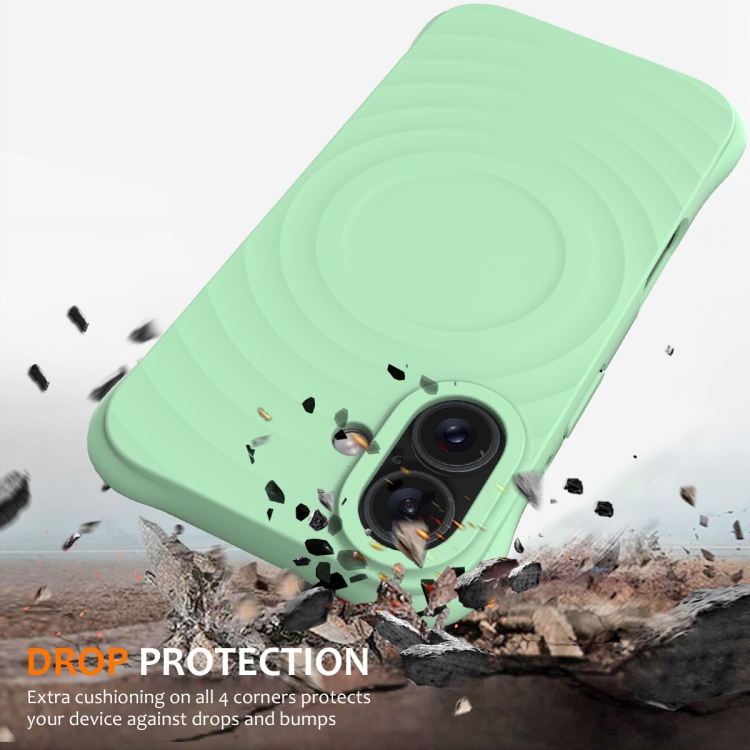 For iPhone 16 Wave Texture MagSafe Magnetic Liquid Silicone Phone Case(Green) For iPhone 16 Wave Texture MagSafe Magnetic Liquid Silicone Phone Case(Green)