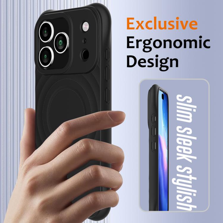 For iPhone 17 Pro Max Wave Texture MagSafe Magnetic Liquid Silicone Phone Case(Black) - 2