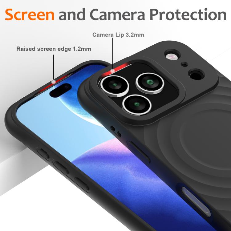 For iPhone 17 Pro Max Wave Texture MagSafe Magnetic Liquid Silicone Phone Case(Black) - 3
