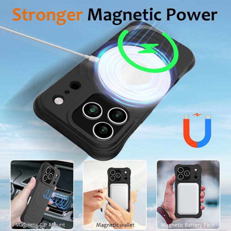 For iPhone 17 Pro Max Wave Texture MagSafe Magnetic Liquid Silicone Phone Case(Black) - 4