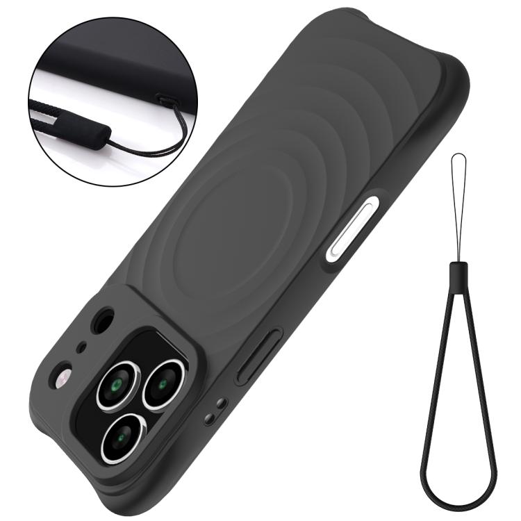 For iPhone 17 Pro Max Wave Texture MagSafe Magnetic Liquid Silicone Phone Case(Black)