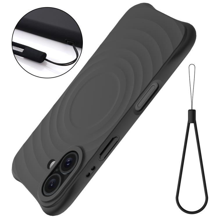 For iPhone 17 Wave Texture MagSafe Magnetic Liquid Silicone Phone Case(Black)