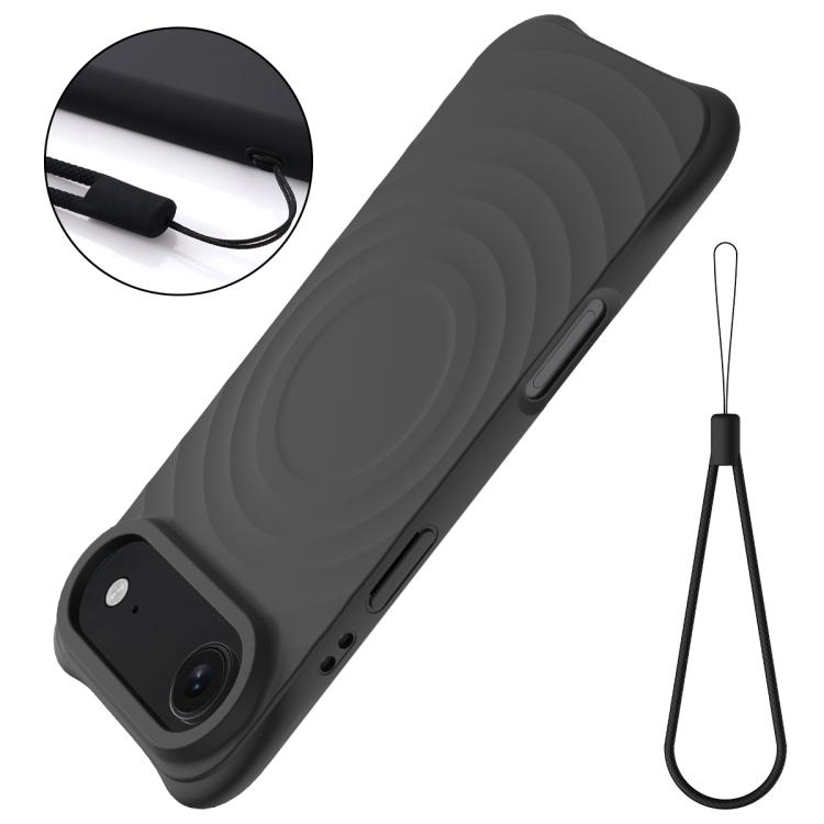 For iPhone 17 Air Wave Texture MagSafe Magnetic Liquid Silicone Phone Case(Black)