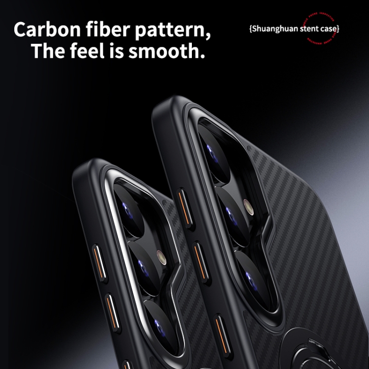 For Samsung Galaxy S25 5G Double Ring MagSafe Holder Carbon Fibre Phone Case(Black) For Samsung Galaxy S25 5G Double Ring MagSafe Holder Carbon Fibre Phone Case(Black)