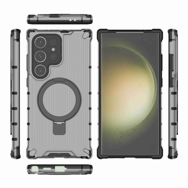 For Samsung Galaxy S24 Ultra 5G Grating Holder Shockproof Phone Case(Transparent Black) For Samsung Galaxy S24 Ultra 5G Grating Holder Shockproof Phone Case(Transparent Black)