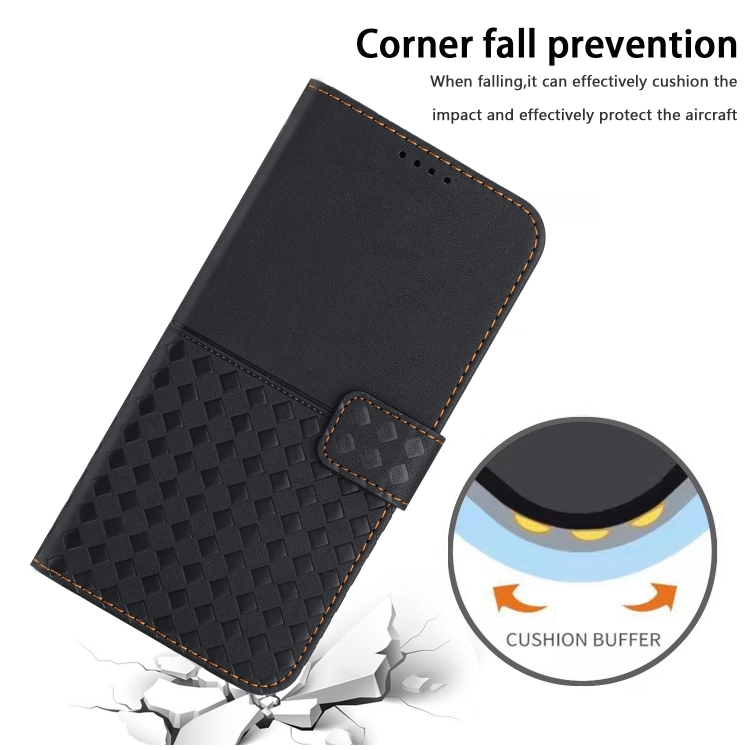 For iPhone 15 Woven Embossed RFID Blocking Leather Phone Case(Black)