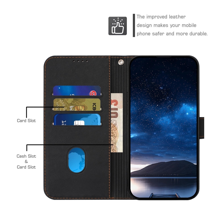For iPhone 15 Woven Embossed RFID Blocking Leather Phone Case(Black)