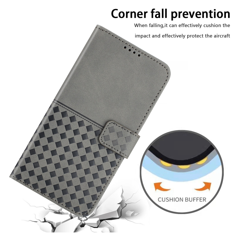 For iPhone 14 Woven Embossed RFID Blocking Leather Phone Case(Grey) For iPhone 14 Woven Embossed RFID Blocking Leather Phone Case(Grey)