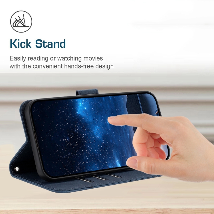 For iPhone 13 Pro Max Woven Embossed RFID Blocking Leather Phone Case(Blue) For iPhone 13 Pro Max Woven Embossed RFID Blocking Leather Phone Case(Blue)