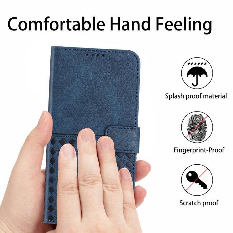 For iPhone 13 Pro Max Woven Embossed RFID Blocking Leather Phone Case(Blue) For iPhone 13 Pro Max Woven Embossed RFID Blocking Leather Phone Case(Blue)