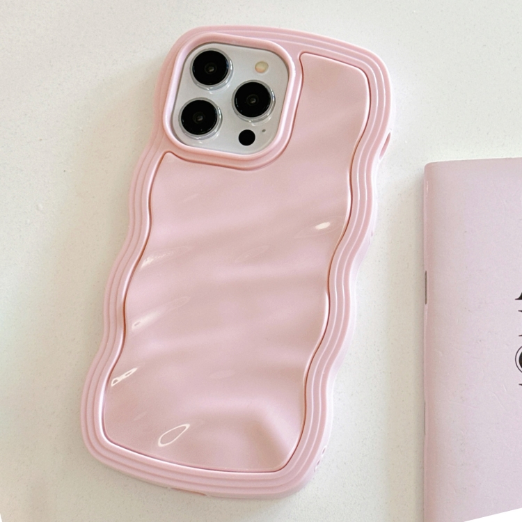 For iPhone 15 Pro Solid Color Waves PC Hybrid TPU Phone Case(Pink) For iPhone 15 Pro Solid Color Waves PC Hybrid TPU Phone Case(Pink)