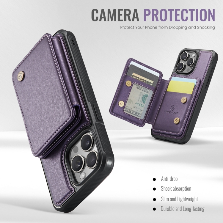 For iPhone 15 Plus JEEHOOD J05 Business Magnetic Style RFID Leather Phone Case(Purple) For iPhone 15 Plus JEEHOOD J05 Business Magnetic Style RFID Leather Phone Case(Purple)