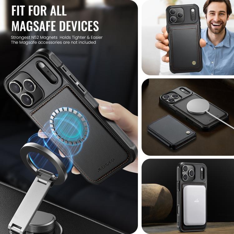 For iPhone 18 Pro JEEHOOD J05 Business Magnetic Style RFID Leather Phone Case(Black)