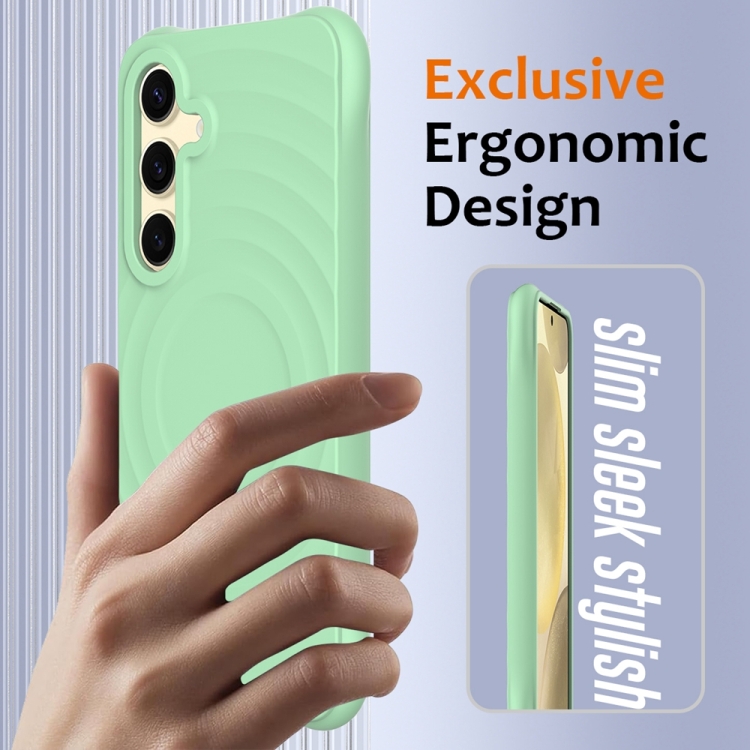 For Samsung Galaxy S24 5G Wave Texture MagSafe Magnetic Liquid Silicone Phone Case(Green) For Samsung Galaxy S24 5G Wave Texture MagSafe Magnetic Liquid Silicone Phone Case(Green)