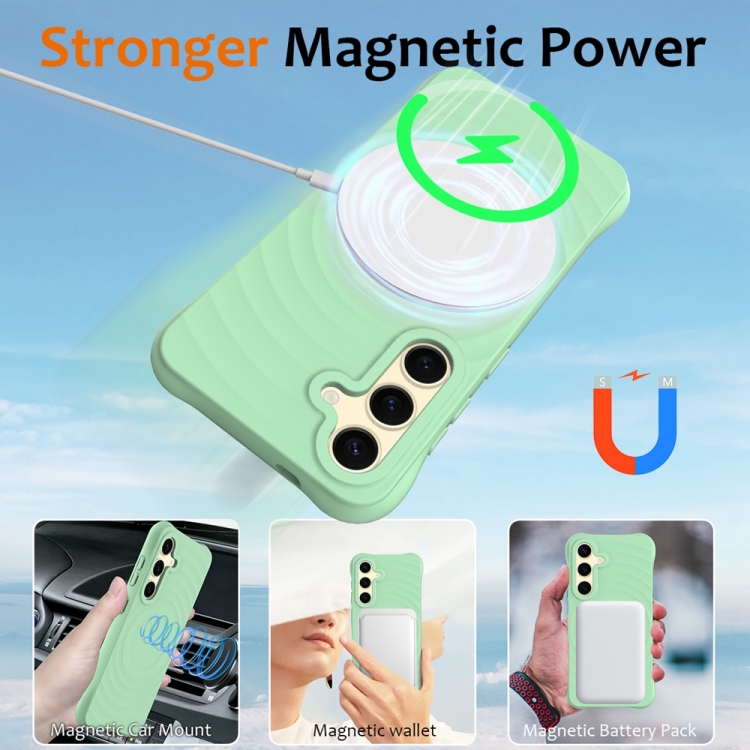 For Samsung Galaxy S24 5G Wave Texture MagSafe Magnetic Liquid Silicone Phone Case(Green) For Samsung Galaxy S24 5G Wave Texture MagSafe Magnetic Liquid Silicone Phone Case(Green)