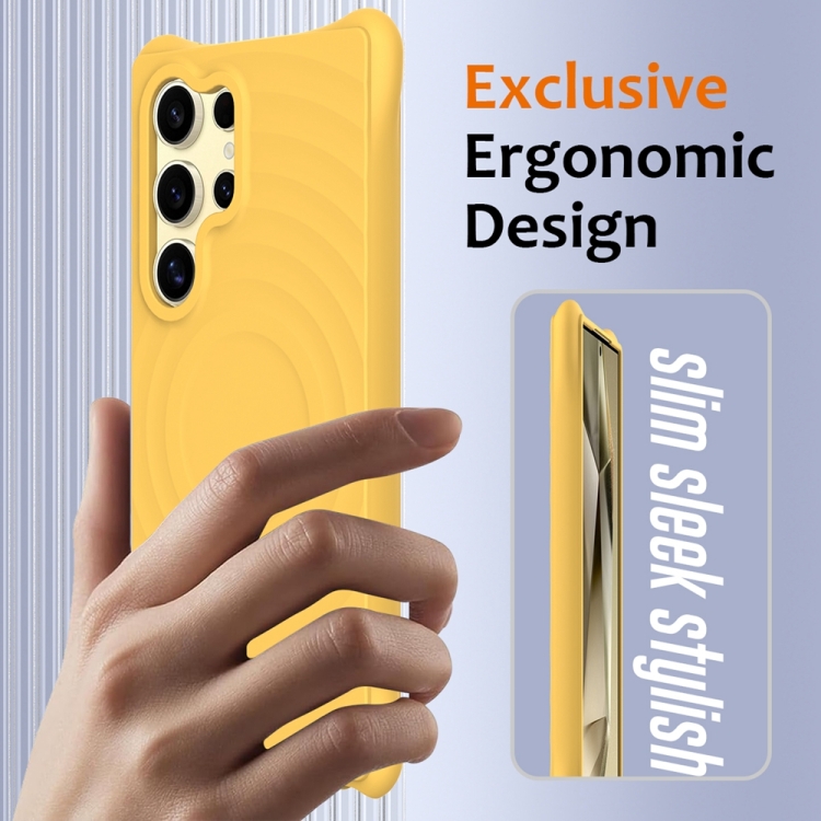 For Samsung Galaxy S23 Ultra 5G Wave Texture MagSafe Magnetic Liquid Silicone Phone Case(Yellow)