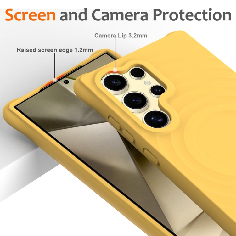 For Samsung Galaxy S23 Ultra 5G Wave Texture MagSafe Magnetic Liquid Silicone Phone Case(Yellow)