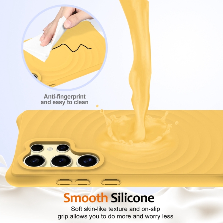 For Samsung Galaxy S23 Ultra 5G Wave Texture MagSafe Magnetic Liquid Silicone Phone Case(Yellow)