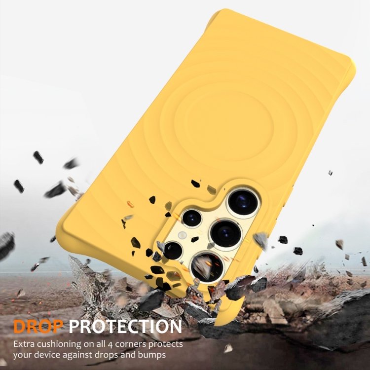 For Samsung Galaxy S23 Ultra 5G Wave Texture MagSafe Magnetic Liquid Silicone Phone Case(Yellow)