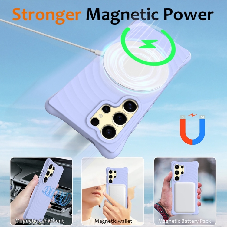 For Samsung Galaxy S25 Ultra 5G Wave Texture MagSafe Magnetic Liquid Silicone Phone Case(Purple) For Samsung Galaxy S25 Ultra 5G Wave Texture MagSafe Magnetic Liquid Silicone Phone Case(Purple)